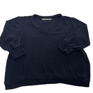 Enza Costa Sweater Womens Medium Black Pullover Knit Made USA Viscose Blend